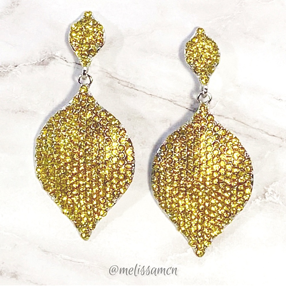Yellow Micro Pave Rhinestone Lightweight Sparkly Statement Earrings - Picture 5 of 7